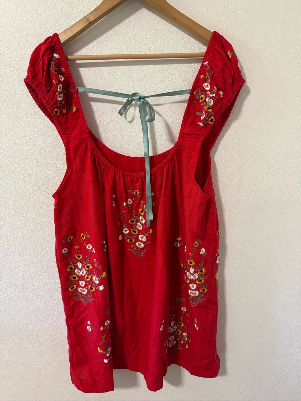 Free People Wildflower Mini Dress Red Embroidered Floral Linen Summer Boho-L - Picture 3 of 9